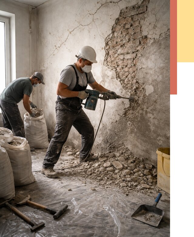 Демонтаж штукатурки со стен в Нефтекамске от 7393 руб/м² — быстро и недорого | ОТДЕЛОЧНИК-Нтк