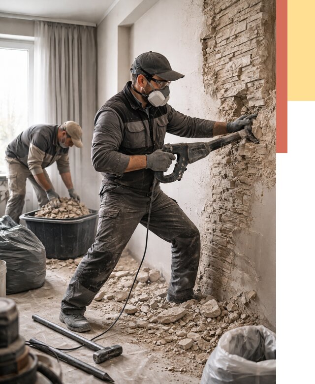 Демонтаж декоративного камня в Нефтекамске от 1489 руб/м² — быстро и недорого | ОТДЕЛОЧНИК-Нтк