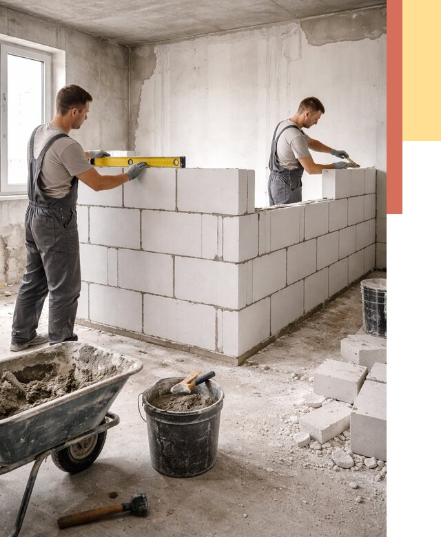 Кладка перегородок из ПГП в Нефтекамске от 2567 руб./м2 — монтаж и возведение под ключ | ОТДЕЛОЧНИК-Нтк