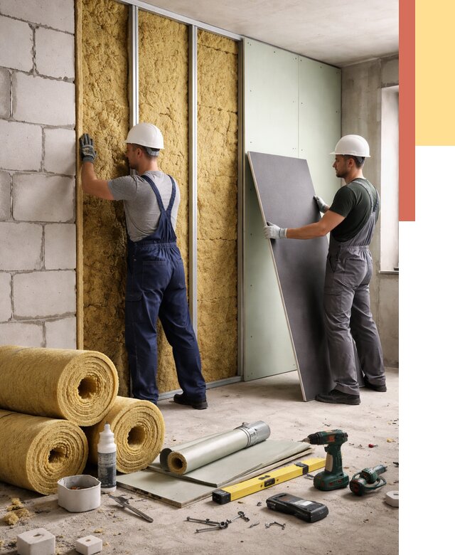 Шумоизоляция перегородок из блоков в Нефтекамске от 1900 руб./м² — быстро и недорого | ОТДЕЛОЧНИК-Нтк