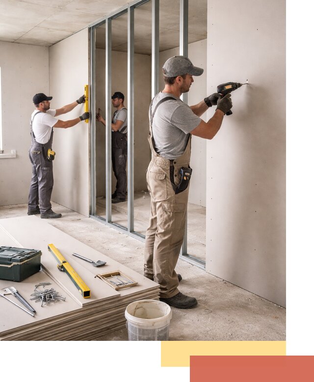 Однослойная перегородка из гипсокартона в Нефтекамске под ключ, монтаж и отделка