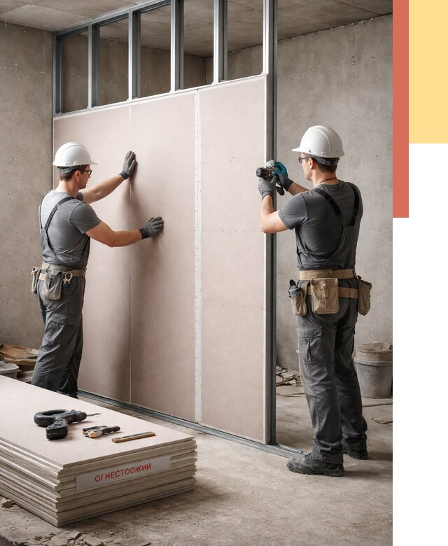 Перегородка из огнестойкого гипсокартона в Нефтекамске от 1900 руб. под ключ | ОТДЕЛОЧНИК-Нтк