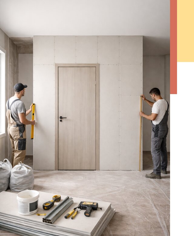 Перегородка из гипсокартона с дверью в Нефтекамске от 4621 руб. под ключ | ОТДЕЛОЧНИК-Нтк