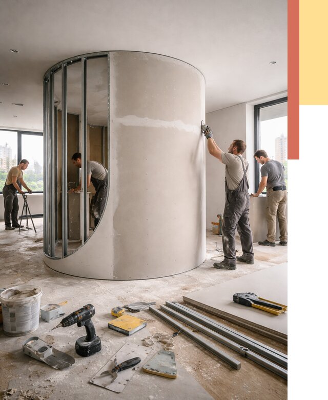 Радиусная перегородка из гипсокартона в Нефтекамске от 2978 руб. под ключ | ОТДЕЛОЧНИК-Нтк