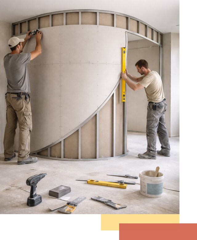 Радиусная перегородка из гипсокартона в Нефтекамске под ключ