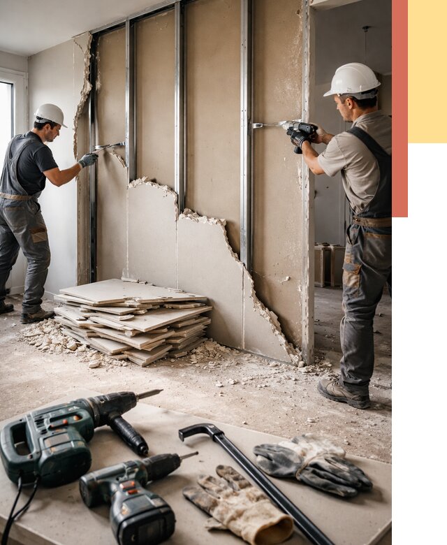 Демонтаж перегородки из гипсокартона в Нефтекамске от 1232 руб. быстро и недорого | ОТДЕЛОЧНИК-Нтк