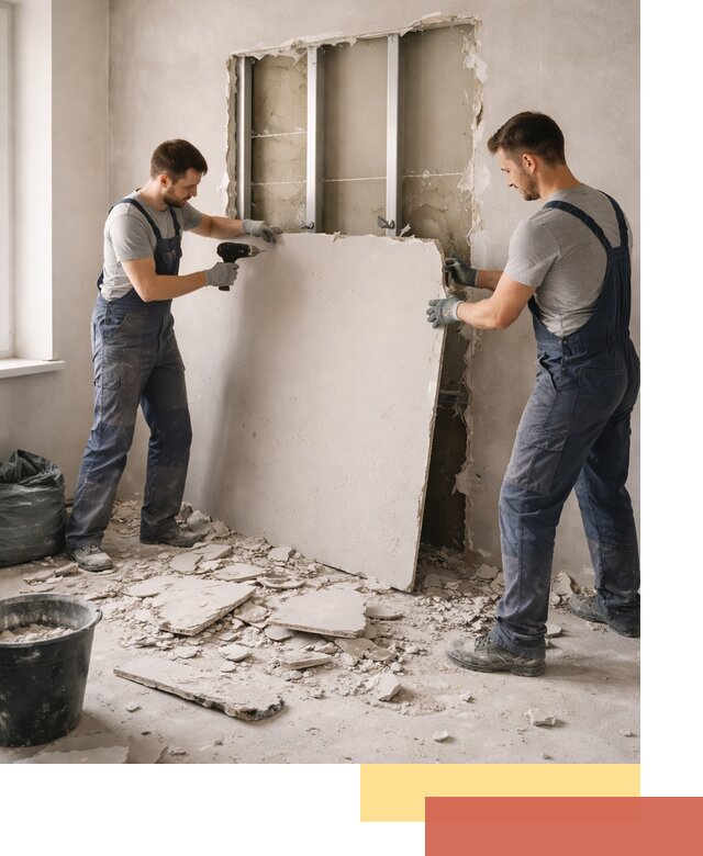 Демонтаж перегородки из гипсокартона в Нефтекамске быстрый и аккуратный