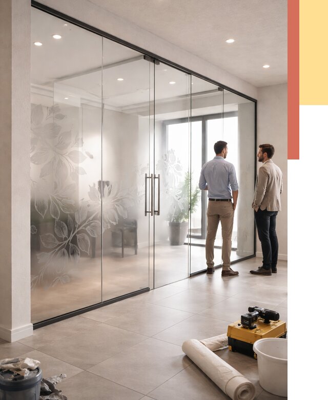 Стеклянные перегородки с рисунком в Нефтекамске от 12835 руб. монтаж и нанесение | ОТДЕЛОЧНИК-Нтк