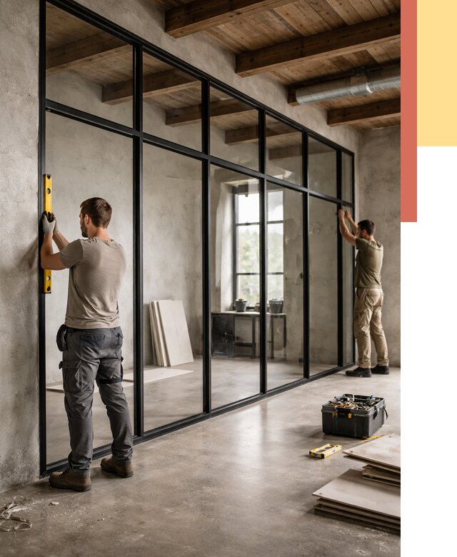 Стеклянные перегородки лофт в Нефтекамске от 10781 руб. под ключ | ОТДЕЛОЧНИК-Нтк