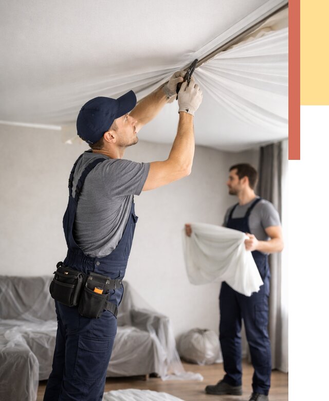 Демонтаж натяжного потолка в Нефтекамске от 4621 руб. — снятие и разбор под ключ | ОТДЕЛОЧНИК-Нтк