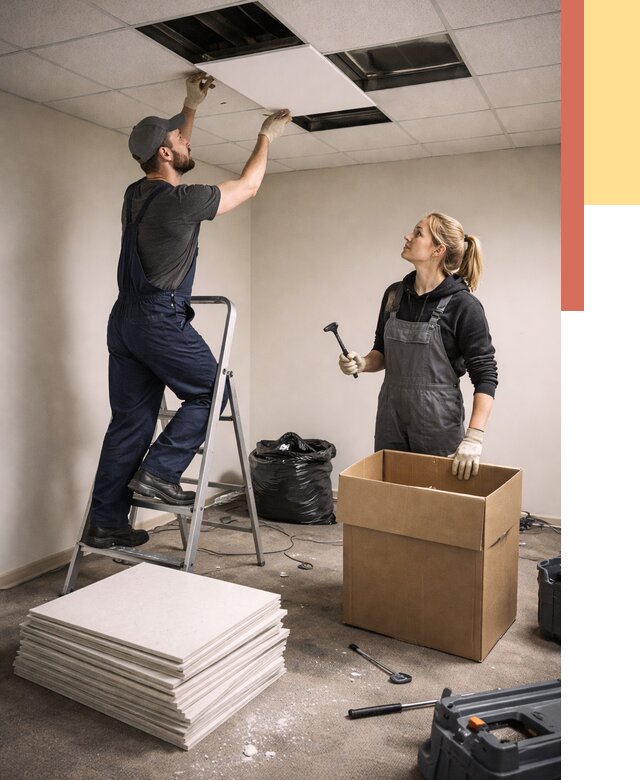 Демонтаж потолочной плитки в Нефтекамске от 4621 руб. быстро и недорого | ОТДЕЛОЧНИК-Нтк