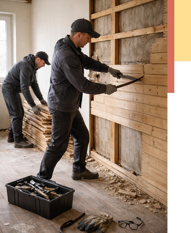 Демонтаж вагонки в Нефтекамске от 3902 руб/м2 — быстро и недорого | ОТДЕЛОЧНИК-Нтк