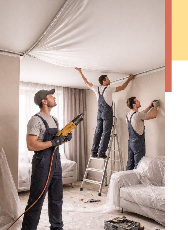 Установка натяжного потолка в Нефтекамске от 4621 руб. | Быстро и недорого — ОТДЕЛОЧНИК-Нтк