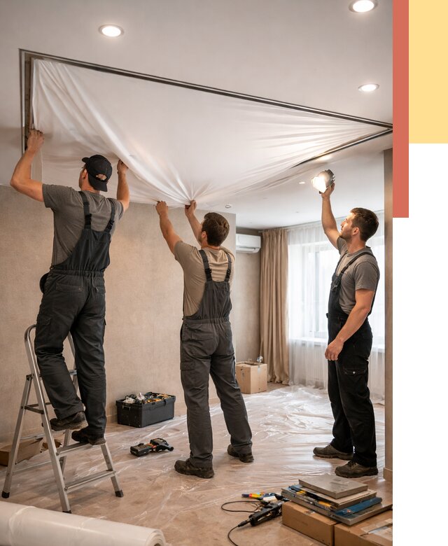 Монтаж ПВХ натяжного потолка в Нефтекамске от 3594 руб. под ключ | ОТДЕЛОЧНИК-Нтк