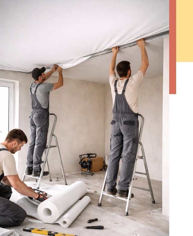 Монтаж тканевого натяжного потолка в Нефтекамске от 3594 руб. под ключ | ОТДЕЛОЧНИК-Нтк