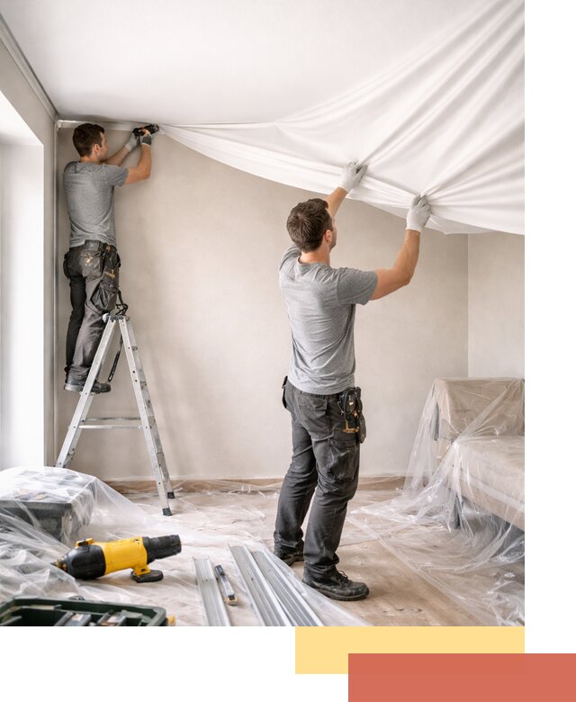 Монтаж тканевого натяжного потолка в Нефтекамске недорого и быстро