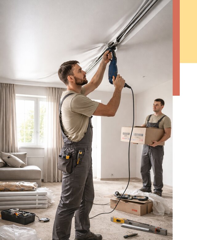 Монтаж сатинового натяжного потолка в Нефтекамске от 3594 руб. | Быстро, недорого — ОТДЕЛОЧНИК-Нтк