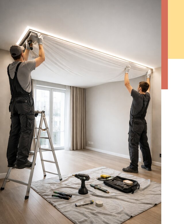 Монтаж парящего натяжного потолка в Нефтекамске от 4621 руб. быстро и недорого | ОТДЕЛОЧНИК-Нтк