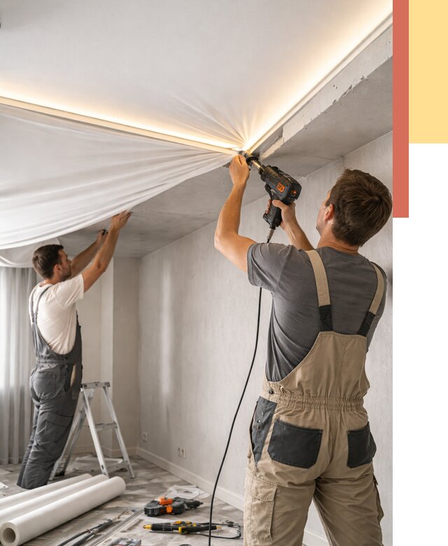 Монтаж натяжного потолка с подсветкой в Нефтекамске от 975 руб. | ОТДЕЛОЧНИК-Нтк