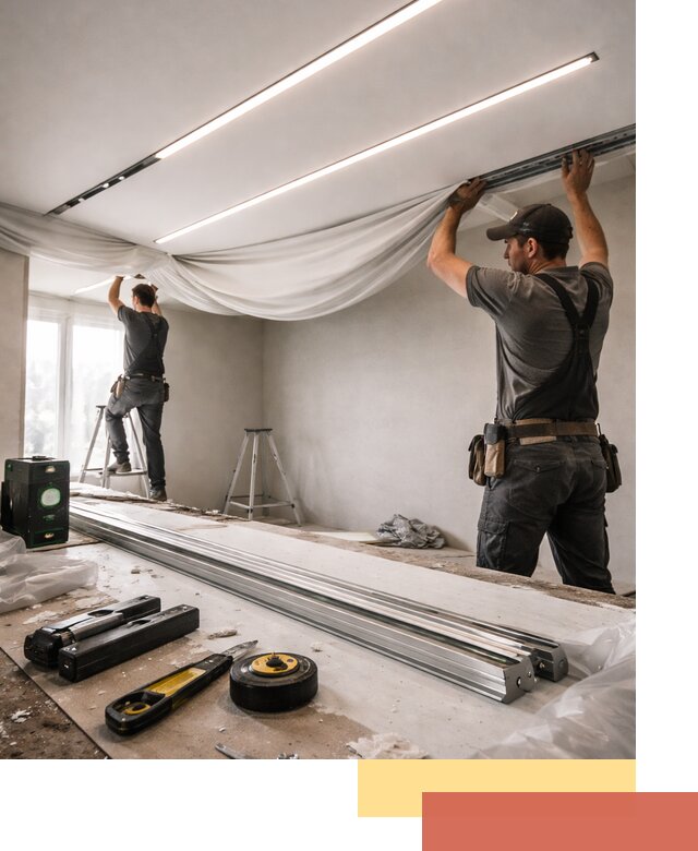 Монтаж натяжных потолков со световыми линиями в Нефтекамске