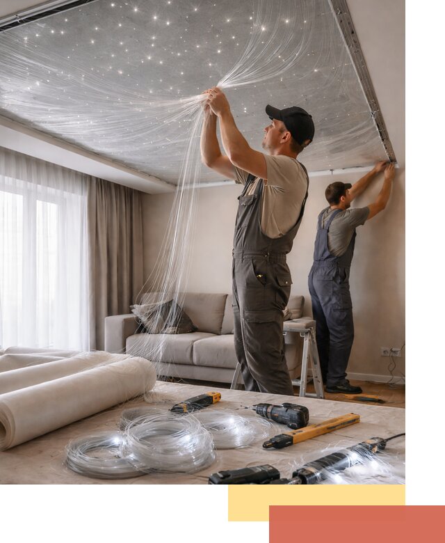 Монтаж натяжного потолка «Звездное небо» в Нефтекамске