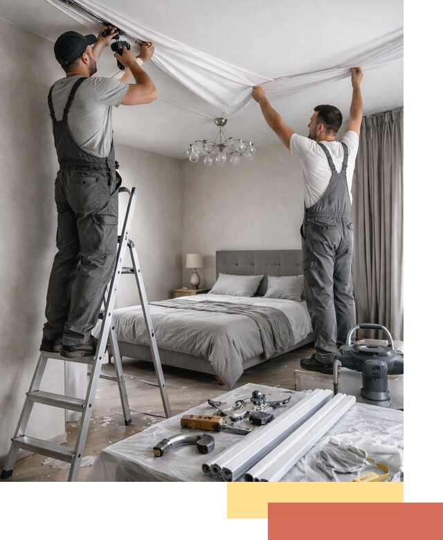 Монтаж натяжного потолка в спальне в Нефтекамске