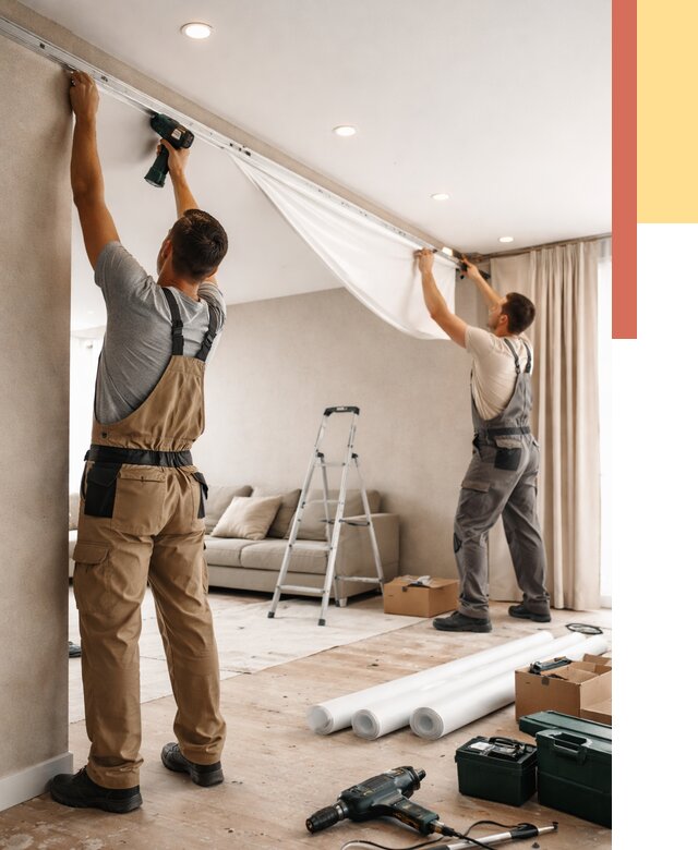 Монтаж натяжного потолка в гостиной в Нефтекамске от 565 руб. | ОТДЕЛОЧНИК-Нтк