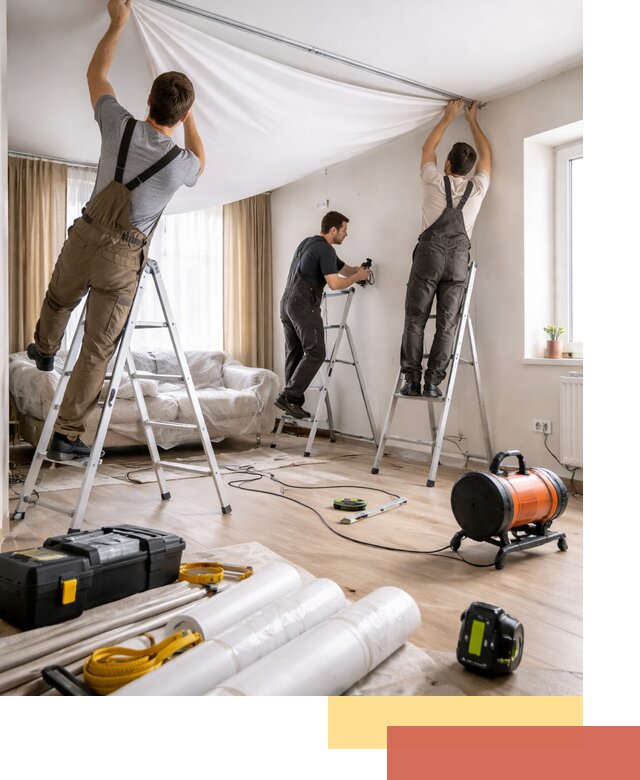 Монтаж натяжного потолка в гостиной в Нефтекамске