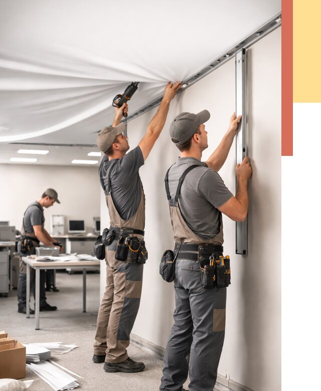 Монтаж натяжного потолка в офисе в Нефтекамске от 462 руб/м² — быстро и недорого | ОТДЕЛОЧНИК-Нтк