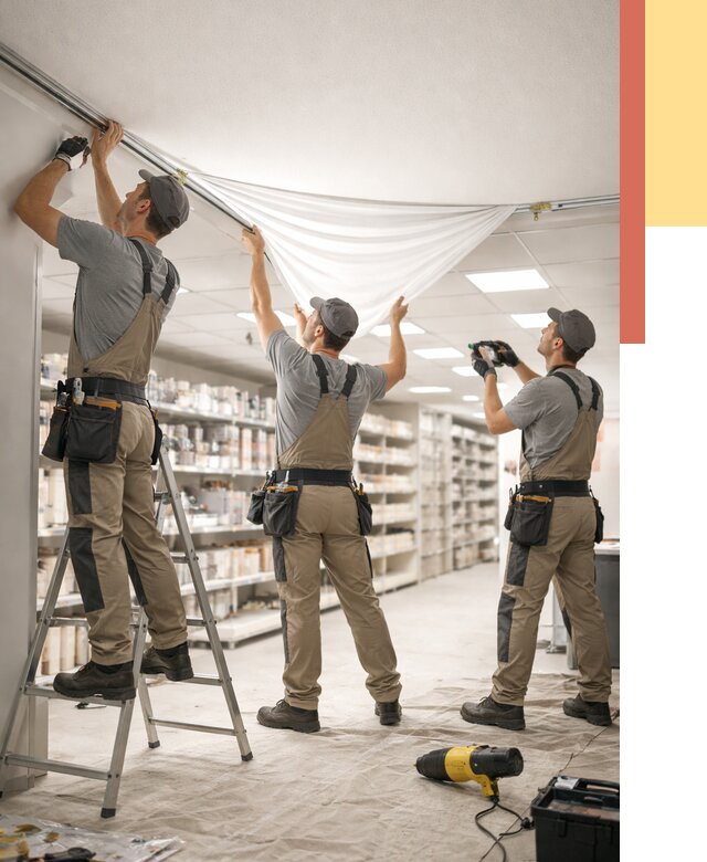 Монтаж натяжного потолка в магазине в Нефтекамске от 4621 руб. быстро и недорого | ОТДЕЛОЧНИК-Нтк