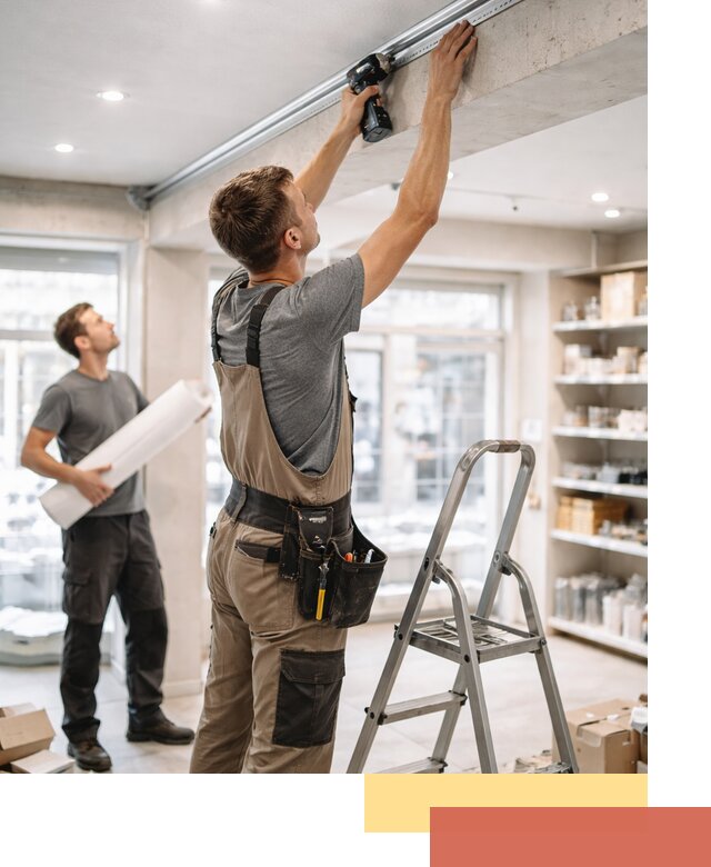 Монтаж натяжных потолков в магазине в Нефтекамске