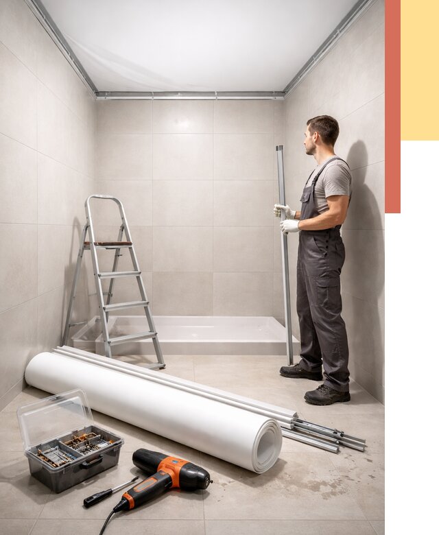 Монтаж натяжного потолка в санузле в Нефтекамске от 1900 руб. — ОТДЕЛОЧНИК-Нтк