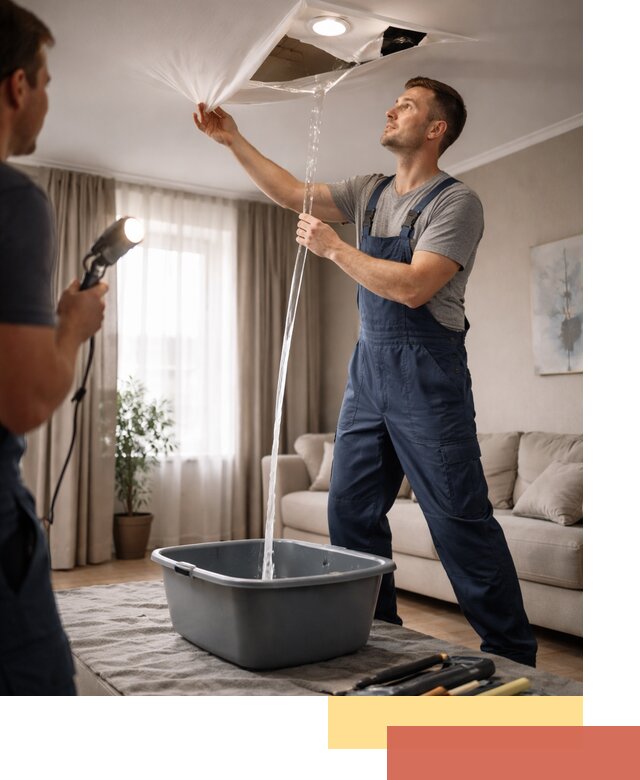 Слив воды с натяжного потолка в Нефтекамске быстро и аккуратно