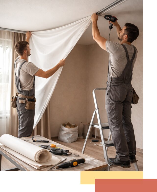 Замена полотна натяжного потолка в Нефтекамске быстро и качественно