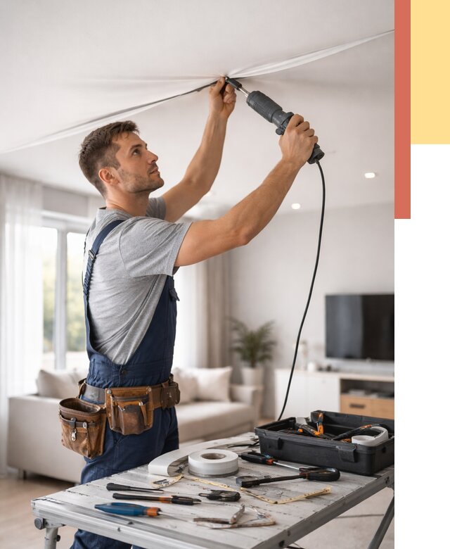 Ремонт натяжных потолков в Нефтекамске от 9755 руб. под ключ — ОТДЕЛОЧНИК-Нтк