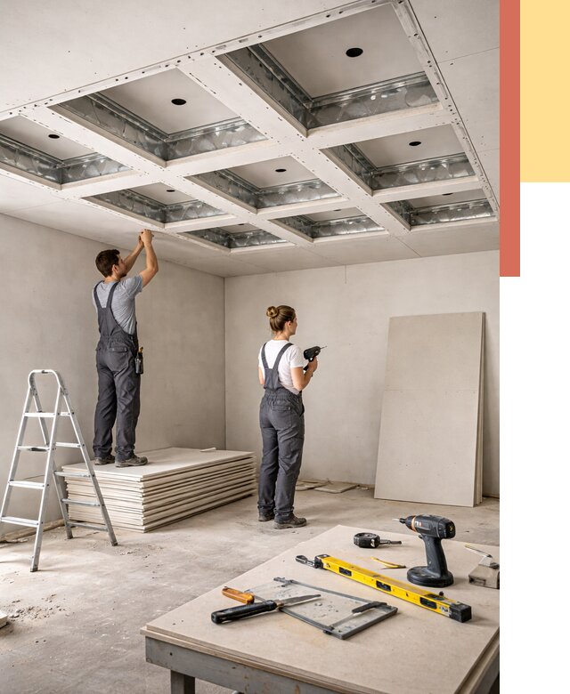 Кессонный потолок из гипсокартона в Нефтекамске от 1900 руб. — монтаж и под ключ | ОТДЕЛОЧНИК-Нтк