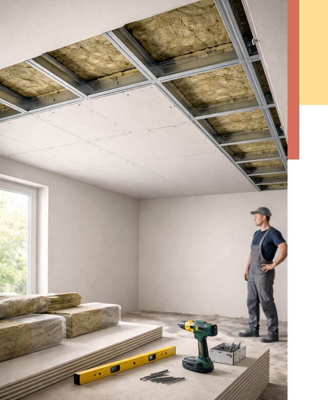 Звукоизоляция потолка ГКЛ в Нефтекамске от 975 руб. — монтаж под ключ | ОТДЕЛОЧНИК-Нтк