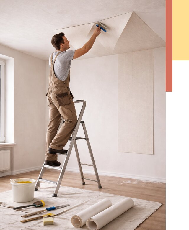 Поклейка обоев на потолок в Нефтекамске от 4621 руб. быстро и недорого | ОТДЕЛОЧНИК-Нтк