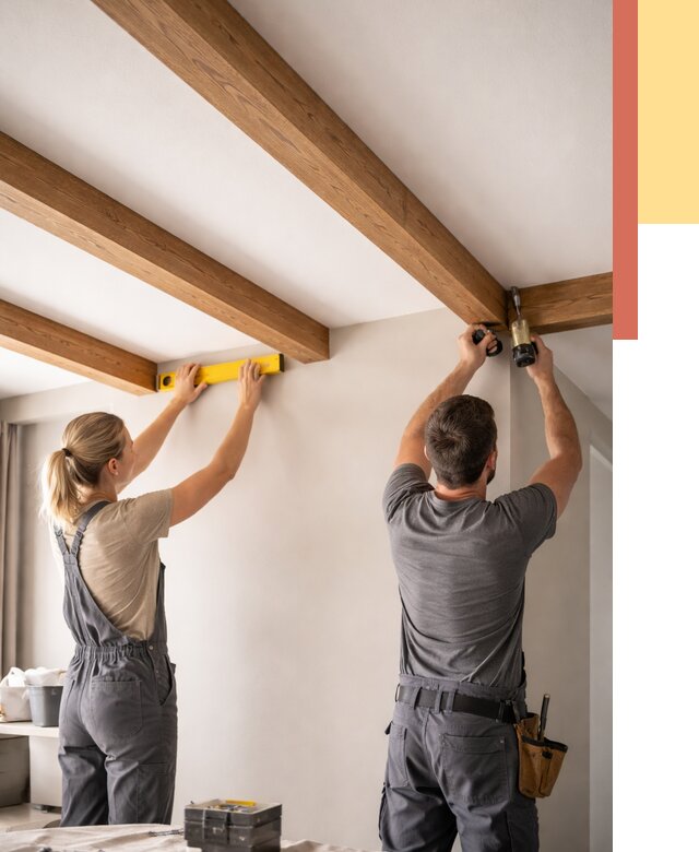 Монтаж декоративных балок на потолок в Нефтекамске от 4313 руб. — ОТДЕЛОЧНИК-Нтк